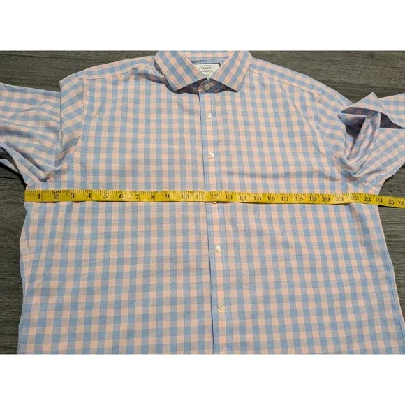 Charles Tyrwhitt Men's Pink Blue Checkered Non Iron Slim Shirt Size 17.5-35 - Picture 5 of 7